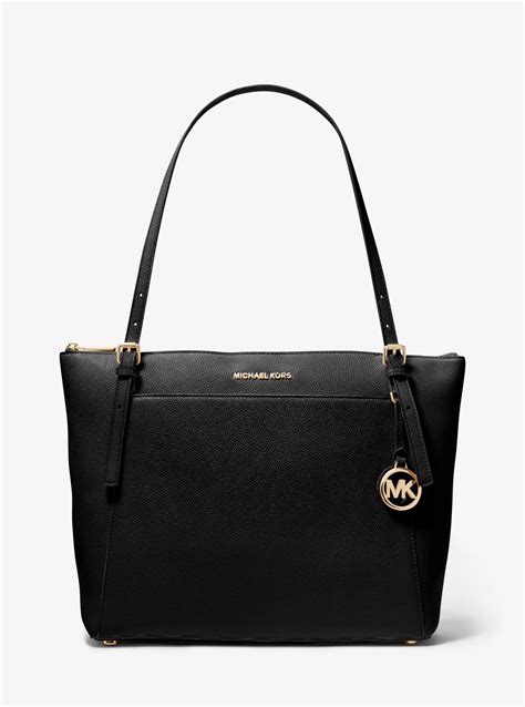 michael kors women's voyager tote black & electric blue|Michael Kors saffiano tote large.